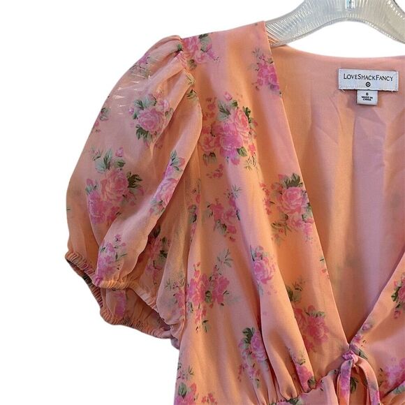 LoveShackFancy Pink Floral Ruffled Midi Dress Size 6- flaw - Picture 2 of 16
